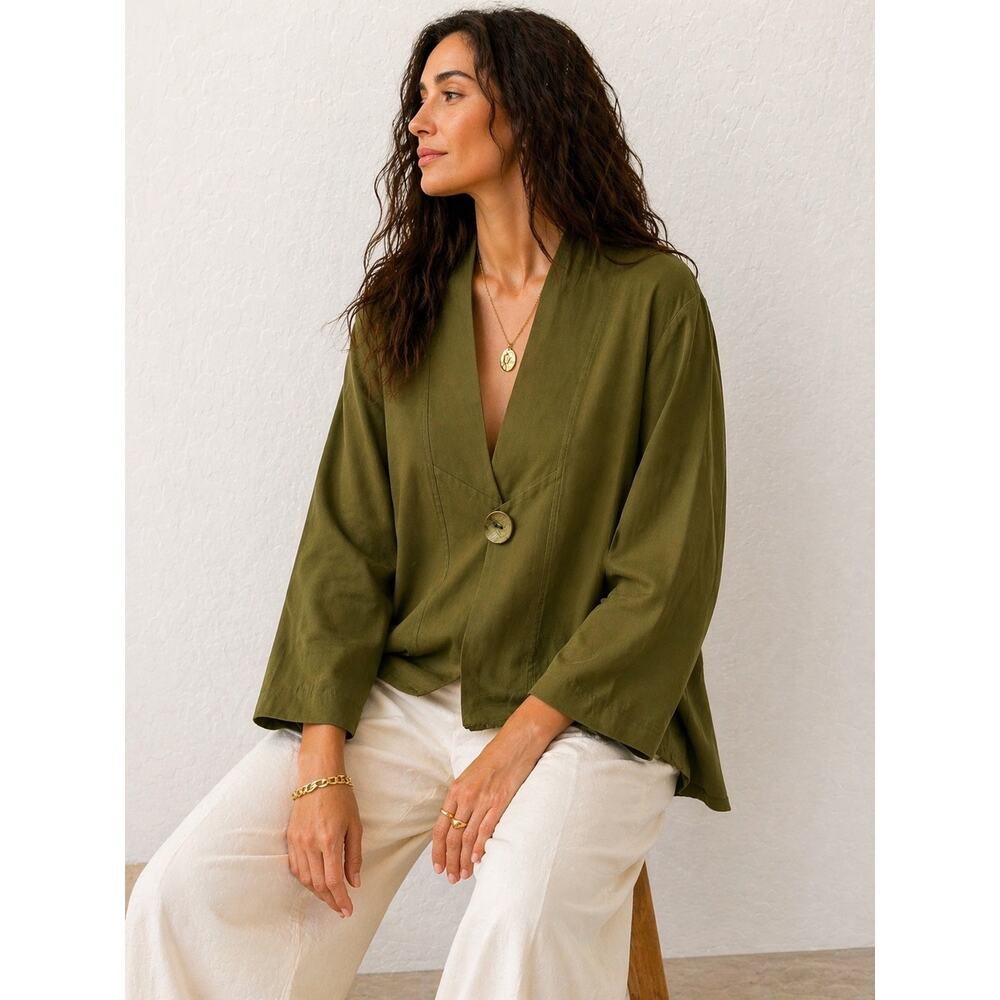 PALAPALA Olive Green Blazer Jacket Minimalist Relaxed Fit Lagenlook | M/L